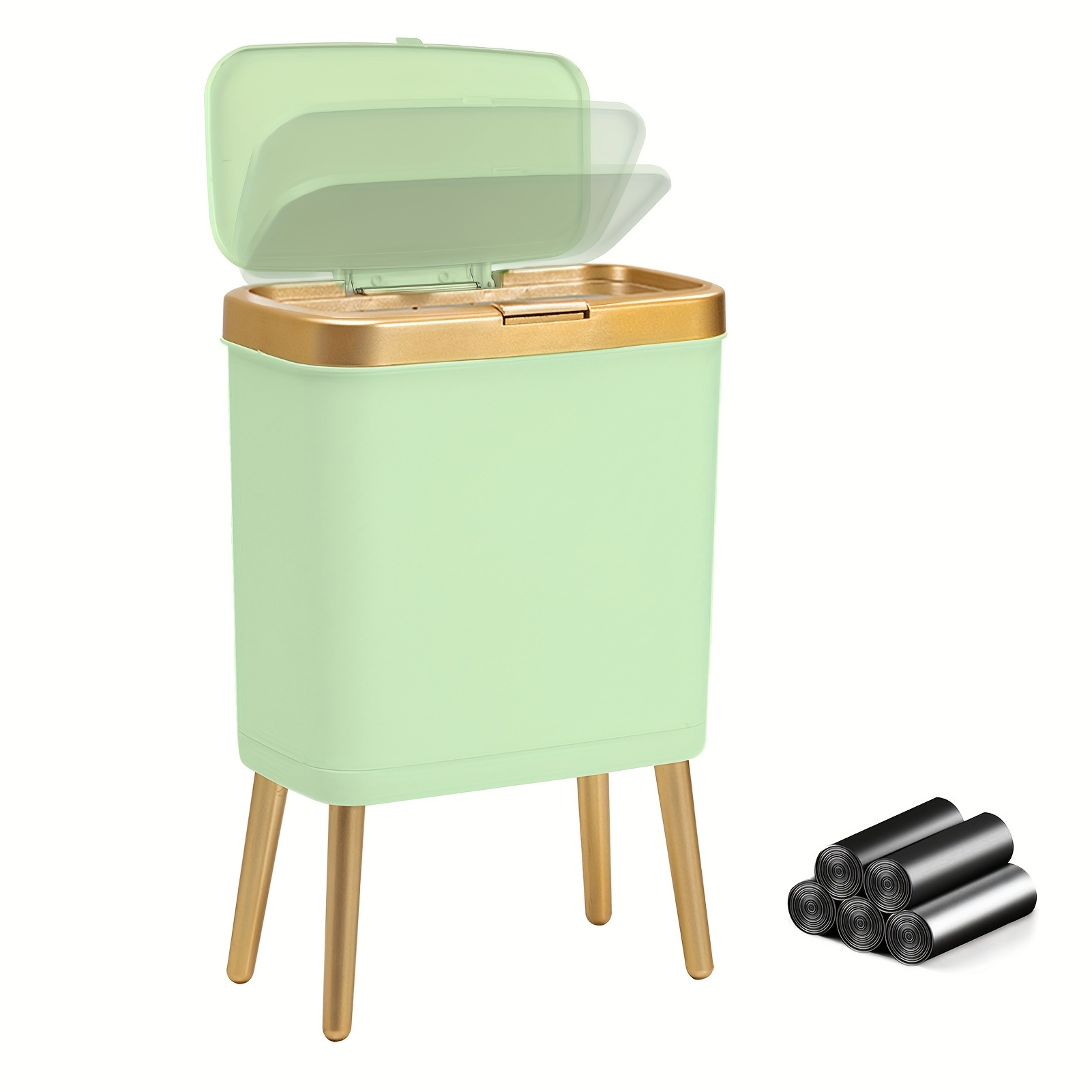 -gallon Trash Bin With Lid For The Bathroom, Dog-resistant Design With Press-top, Stylish Light Container For Bedroom And Living Room