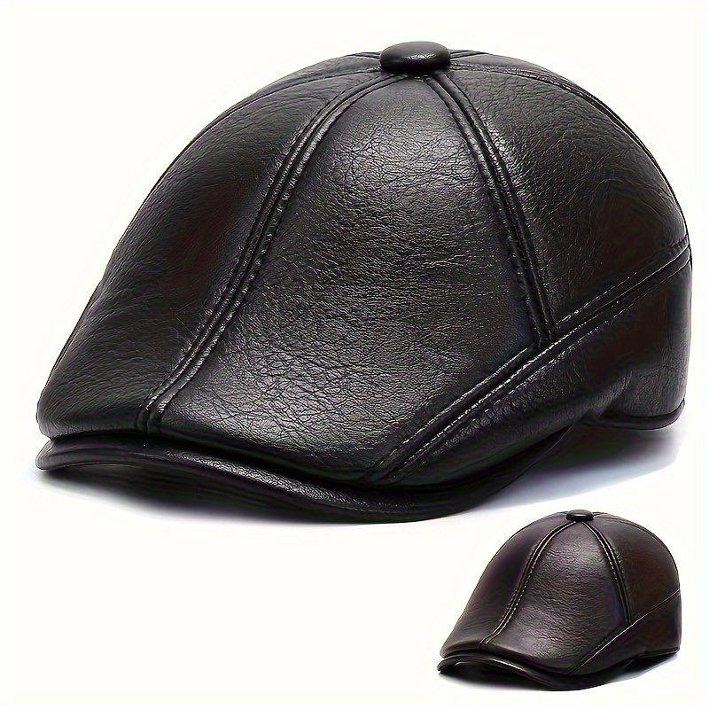 

Chapeau de newsboy tendance pour homme, cuir PU, protecteur d'oreille épaissi et chaud, ajustable, couleur unie, léger, garni de coton, tricoté, non lavable, accessoire casual pour homme