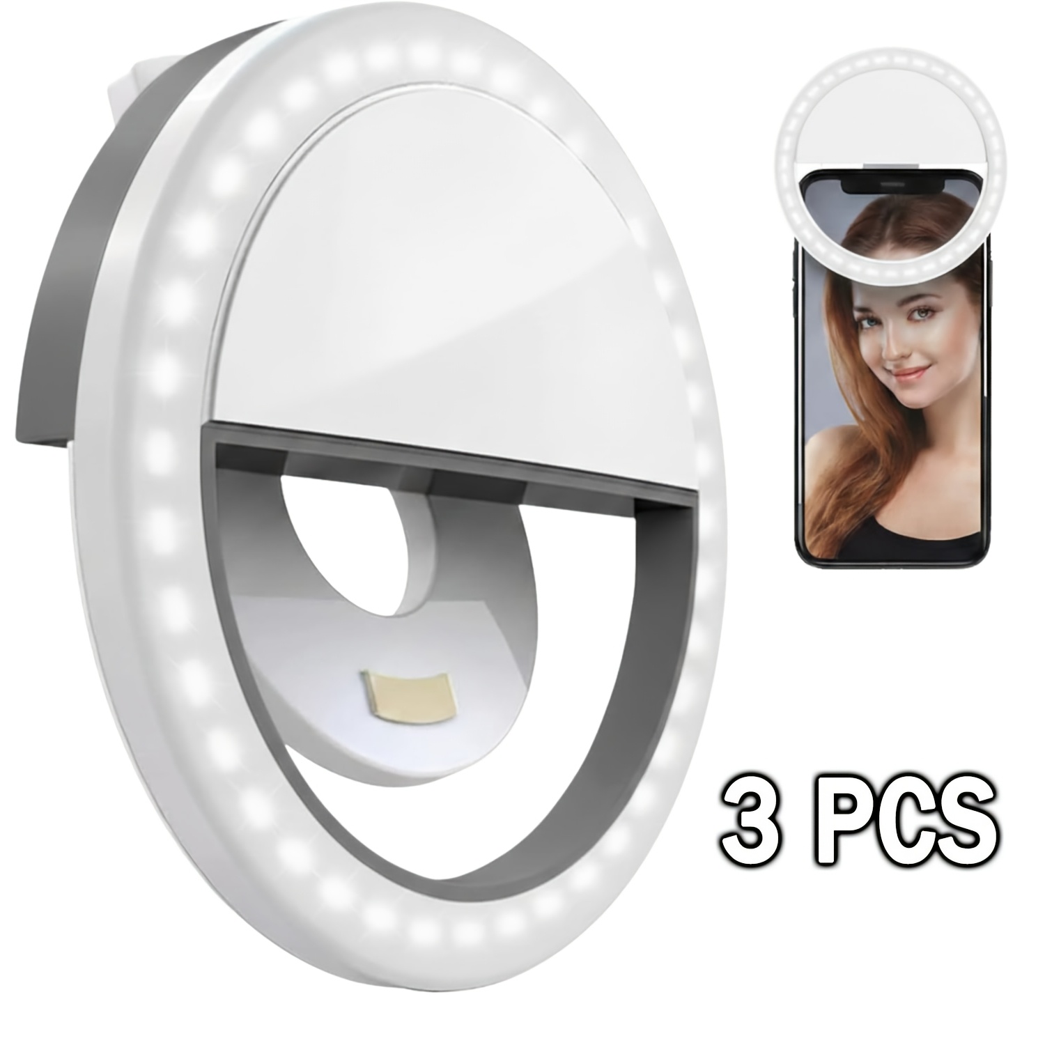 TEMU 3 Portable Usb Ring Selfie Lights, Suitable For Iphone, Clip On Light 38 Led Selfie Ring Light Video Conference Lighting, 3-speed Adjustable