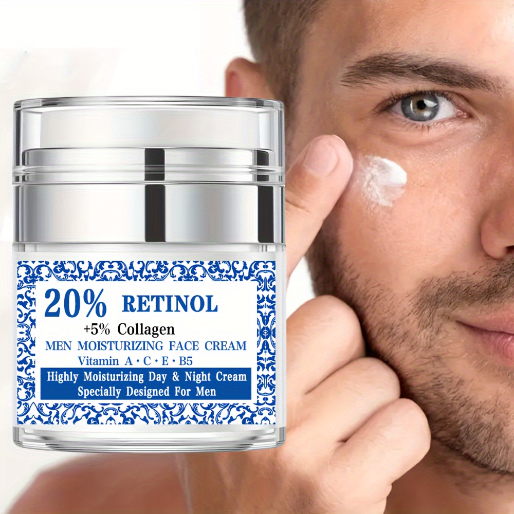 

Men's Firming Face Cream With 20% Retinol, 5% Collagen, Vitamins A, C, E, B5, Hyaluronic Acid - Moisturizing Day & Night Cream, 1.76 Oz, Refreshing & Non-greasy Formula, Firm Skin
