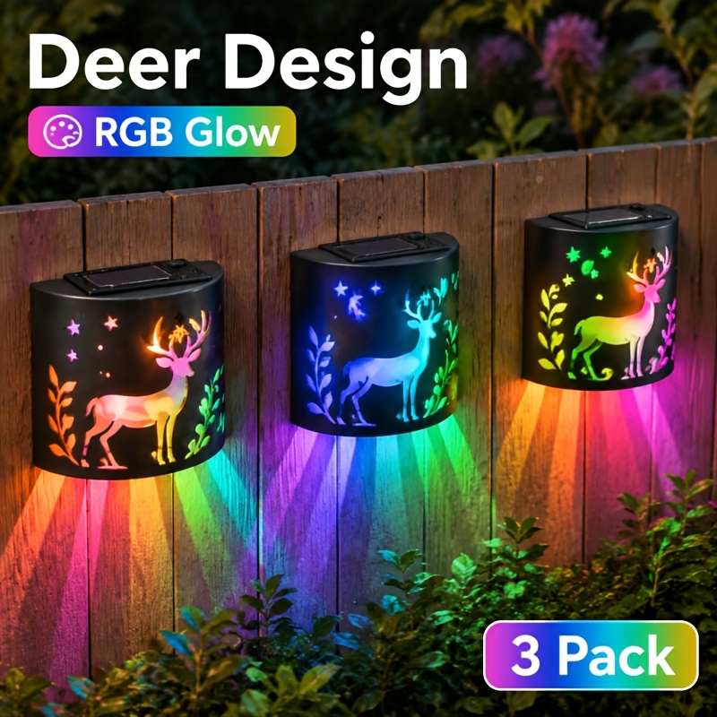 TEMU 6pcs/3pcs Cutout Solar Wall Lights, Plastic Outdoor Wall Lamp Warm/rgb Shadow Projection, Solar Powered Decor Sconce For Gate Pillar Fence Post