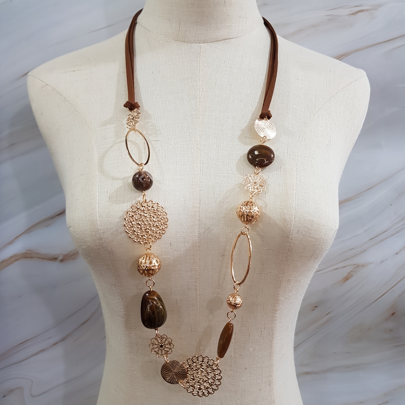 TEMU A Vintage-style Sweater Necklace With A Creative Ins Vibe, Featuring An Elegant And Versatile Hollow Metal Flower Chain, With Colorful Resin And
