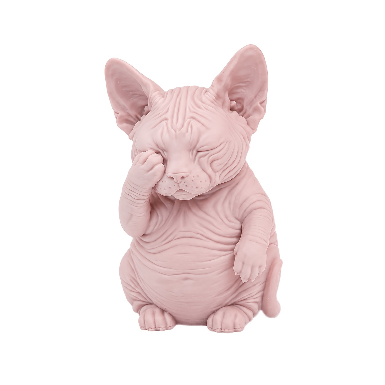 TEMU 1pc Sphynx Cat Figurine - 3d-printed Plastic Pink Hairless Cat Ornament Suitable For / Decor, Minimalist Shelf Decoration For Desk, Shelf,