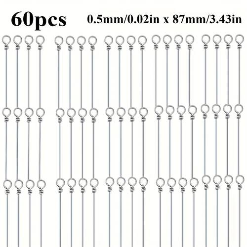 item picture 60pcs fishing looped spinner shaft stainless steel wire spinner shafts for lure making fly tying spinners connectors long shank swivel rings for fishing durable wire