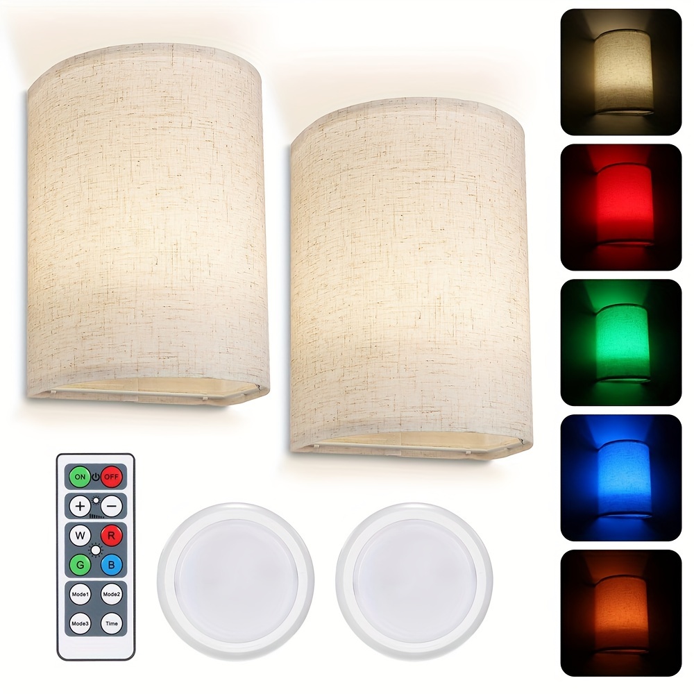 

2pcs Upgraded Dimmable Fabric Wall Lights, Rgb Multi-color Bedroom Wall Lamps, Modern Metal Room Decor With Remote Control, Easy Installation For Home Ambiance