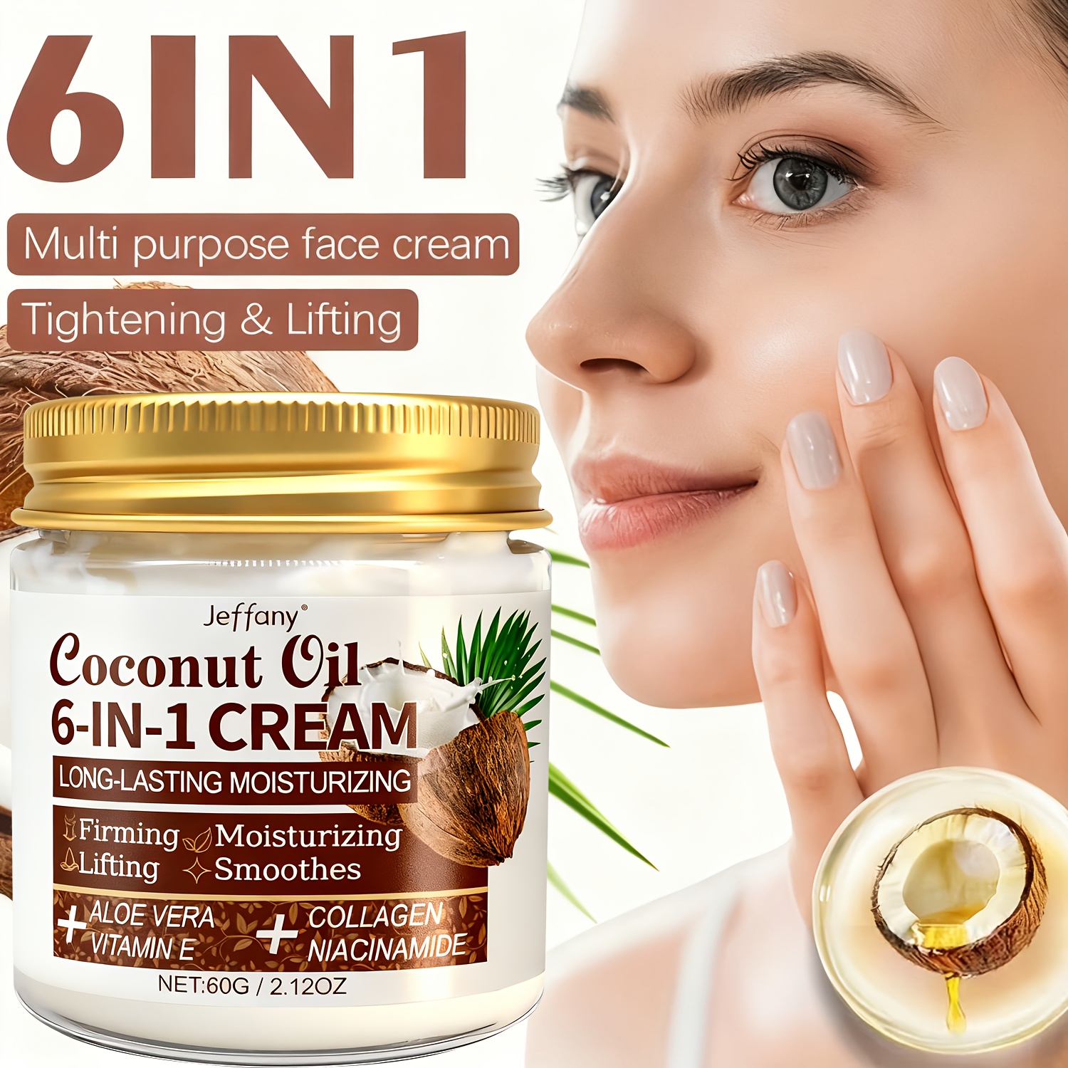 Kokosl 6-in-1 Creme - 72-Stunden Feuchtigkeitspflege fr Gesicht, Krper  und Hals, mit Aloe Vera, Kollagen, Niacinamid, Vitamin E, Tiefenwirksame  Feuchtigkeitspflege und Hydratisierung, Spendet ...