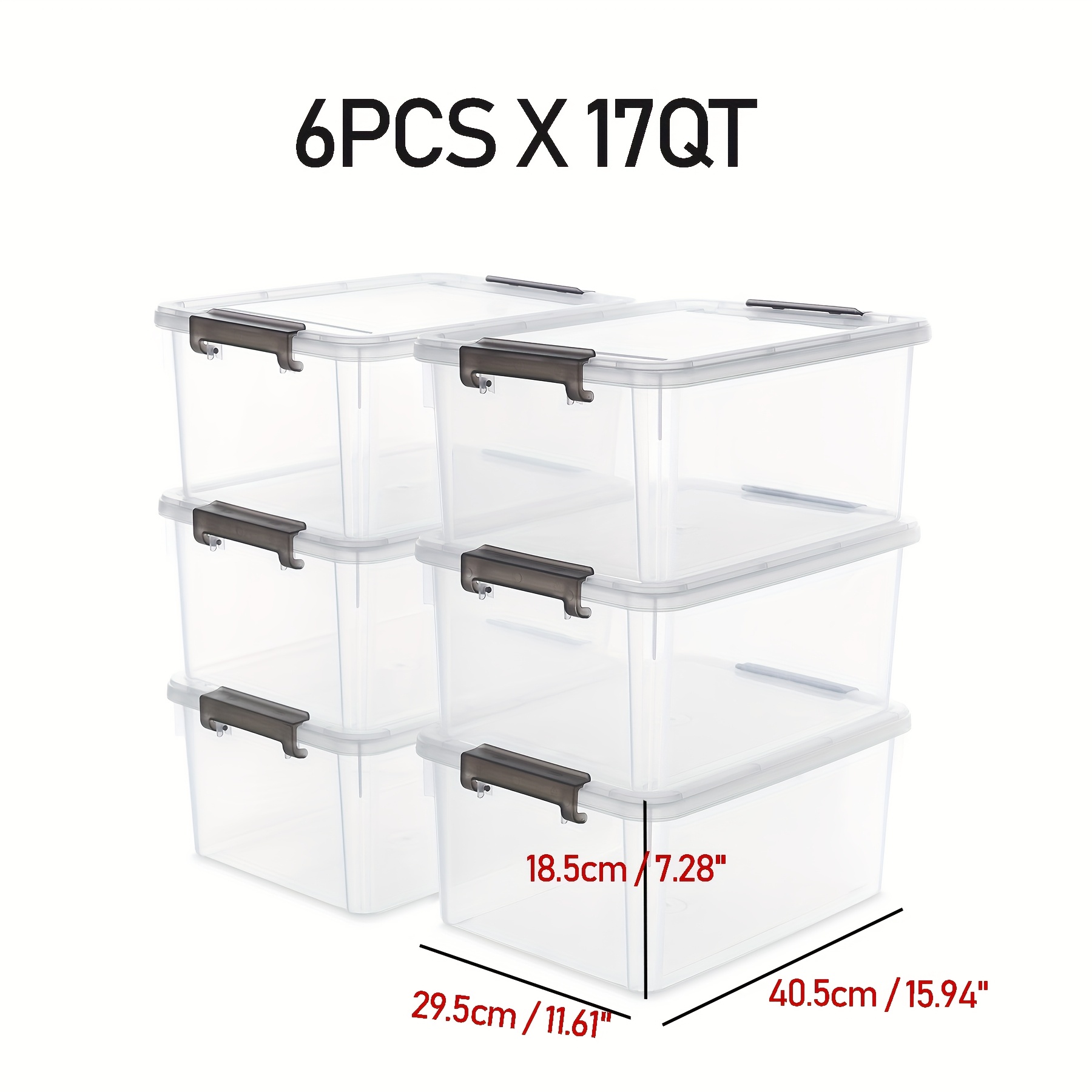 TEMU 6 Transparent Plastic Storage Bins With Lids, With Safety Locks, Suitable For Heavy-duty Storage In Homes, Offices, Garages, And Basements,