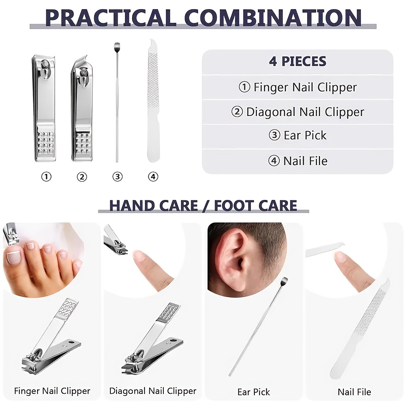 4pcs nail tool set professional nail clipper kit pedicure set manicure art tools carbon steel travel   Product details 3