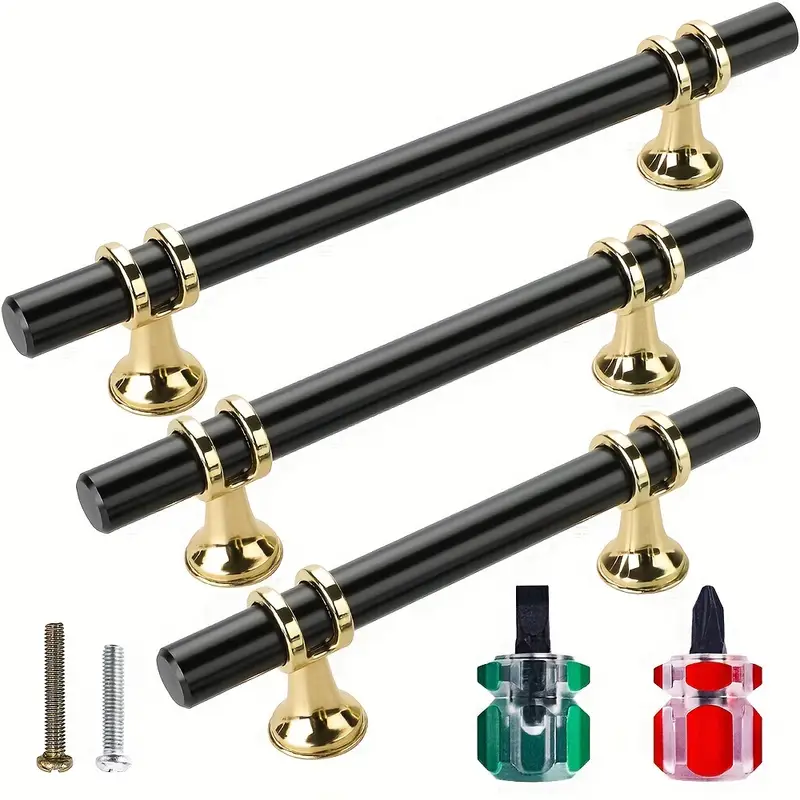 6pcs Stainless Steel Cabinet Pulls, Three Sizes, Black And Golden Cabinet Pulls, Cabinet Pulls Handles, Black Drawer Pulls, Dresser Hardware Pulls With Screws And Screwdriver 6pcs Stainless Steel Cabinet Pulls, Three Sizes, Black And Golden Cabinet Pulls, Cabinet Pulls Handles, Black Drawer Pulls, Dresser Hardware Pulls With Screws And Screwdriver