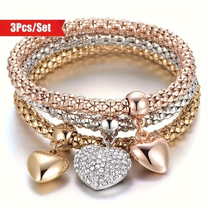 

3pcs/set Vintage Bangle Bracelet, Tree Of Heart Charm Combination Jewelry For Women