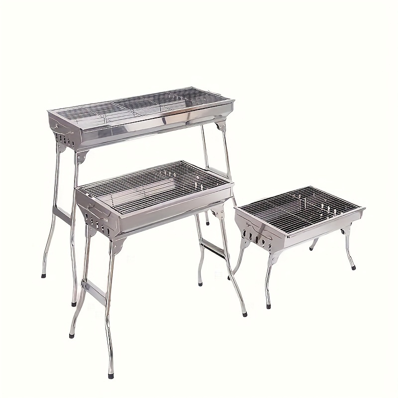 Durable Folding BBQ Grill - Polished Finish, Perfect for Outdoor Cooking & Sports Enthusiasts, Square Design, Metal Construction
