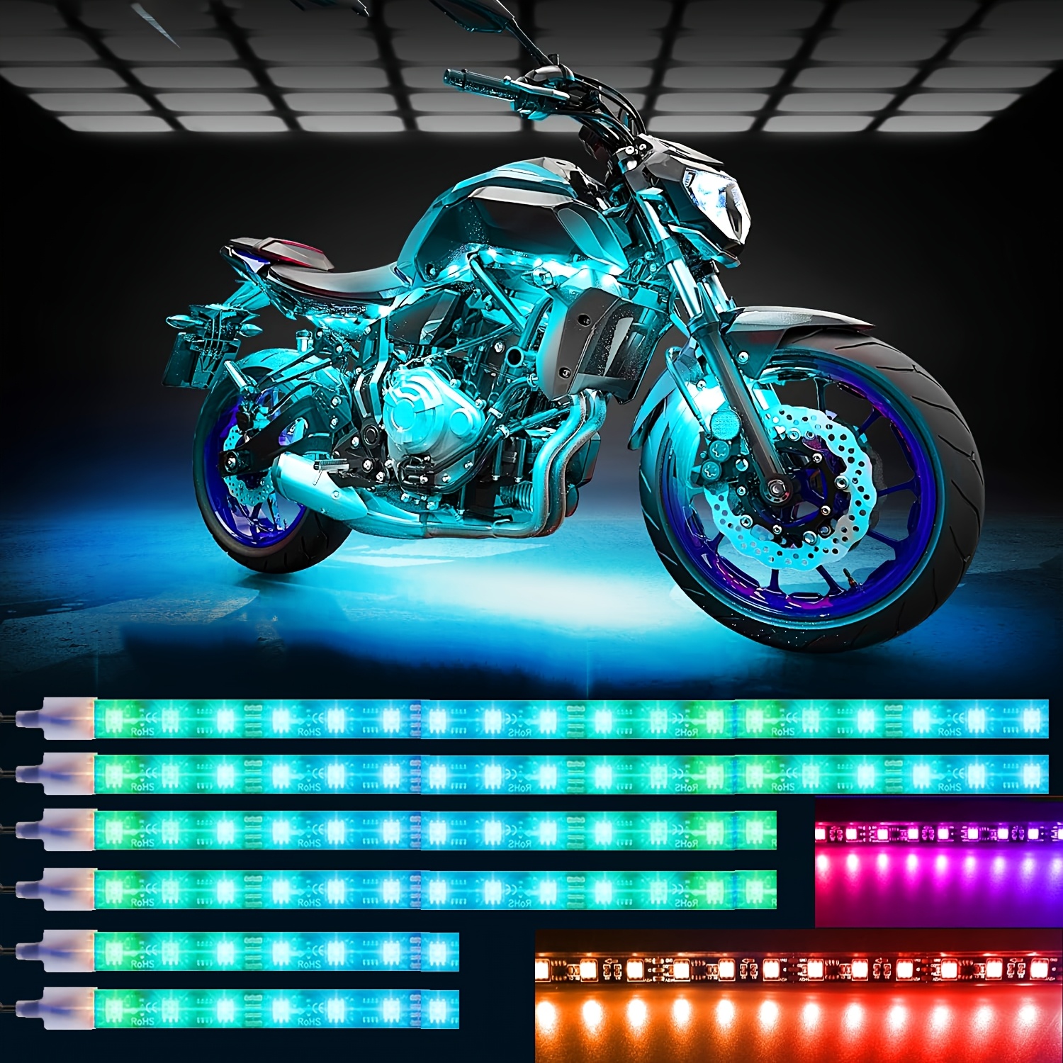 TEMU Kit de 6 lumières LED RGB pour moto, Lumières et décoratives intéressantes pour motos, Accessoires d'intérieur camionnette, Compatible , Cadeaux