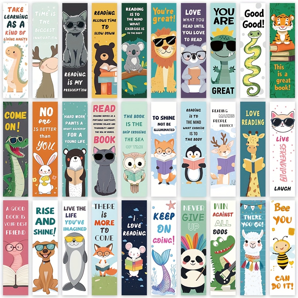 

[30pcs Cute Animal Bookmarks] 30pcs Cute Animal Bookmarks, Assorted Designs, English Quotes, Paper Reading Page Markers, For Students, Teachers, And