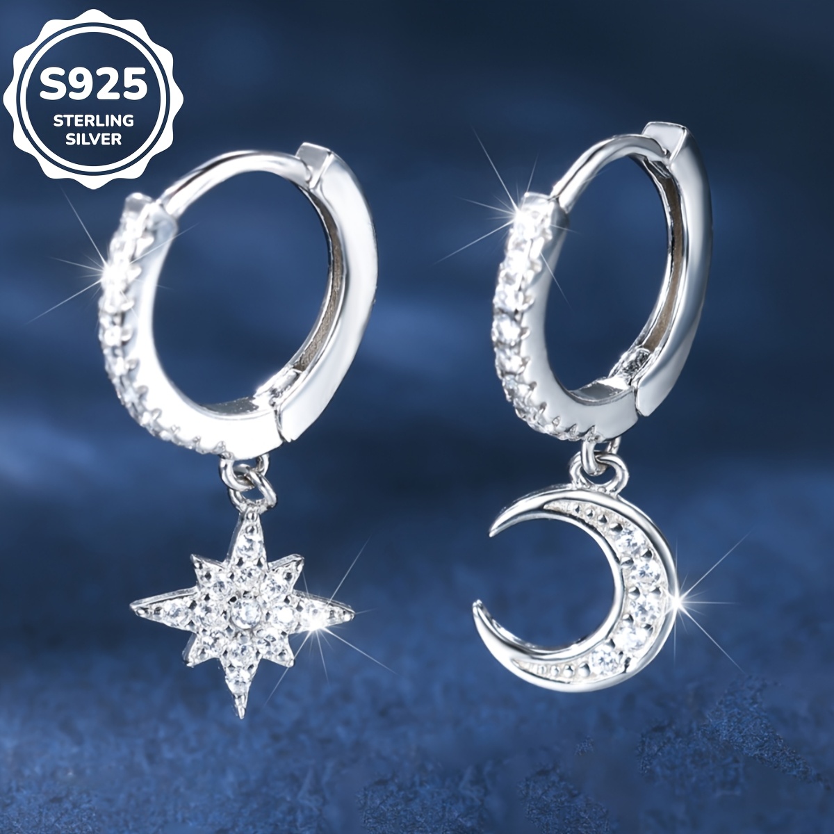 

1.5g Boucles d'Oreilles Étoile et en Argent Pur 925 Exquises avec Synthétique et Zirconia , le Meilleur Cadeau pour Petite , Fille et Meilleure