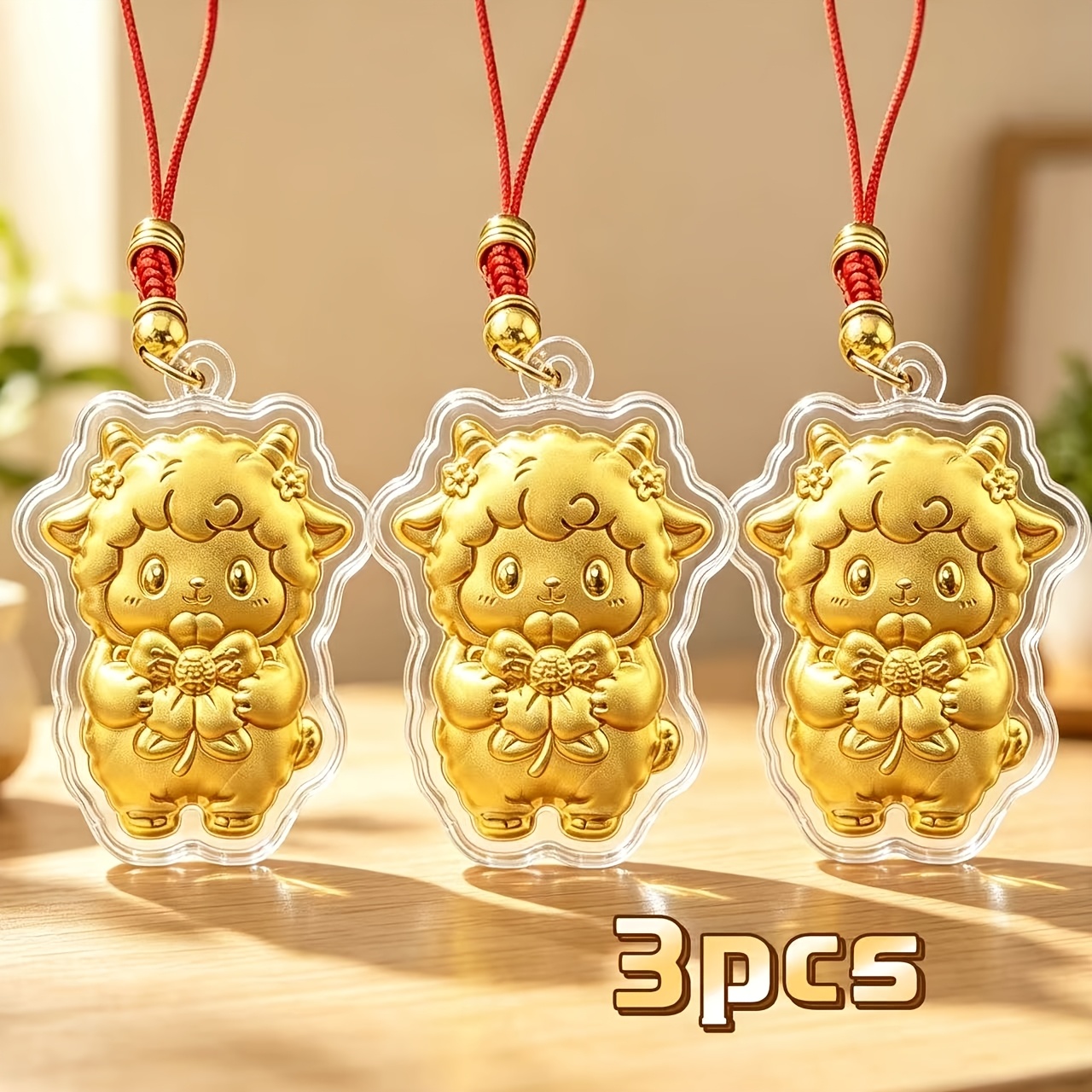 TEMU 3 New Pleasant Goat Hanging Decorations In Golden, 2027 Year Of Goat Phone Pendant Handbag Festive Pendant, Hanging Decoration, For Gifts