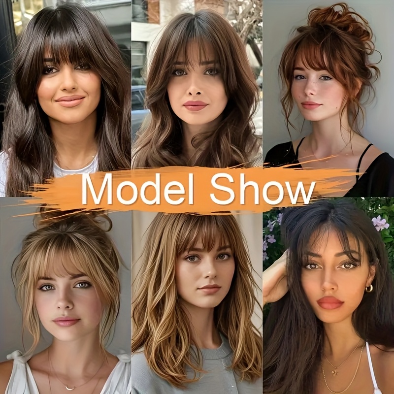 1pc real human hair clip-in bangs hair extensions straight wispy bangs with temples, air fringe & smooth natural look for women,  -in daily wear hairpiece, elegant hair accessories for festival wedding birthday party secure clip attachments details 9