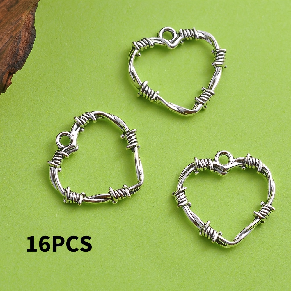 TEMU Set da 16 pezzi di accessori per gioielli fai da te a forma di cuore con texture ritorta, con finitura argentata anticata e accenti di texture