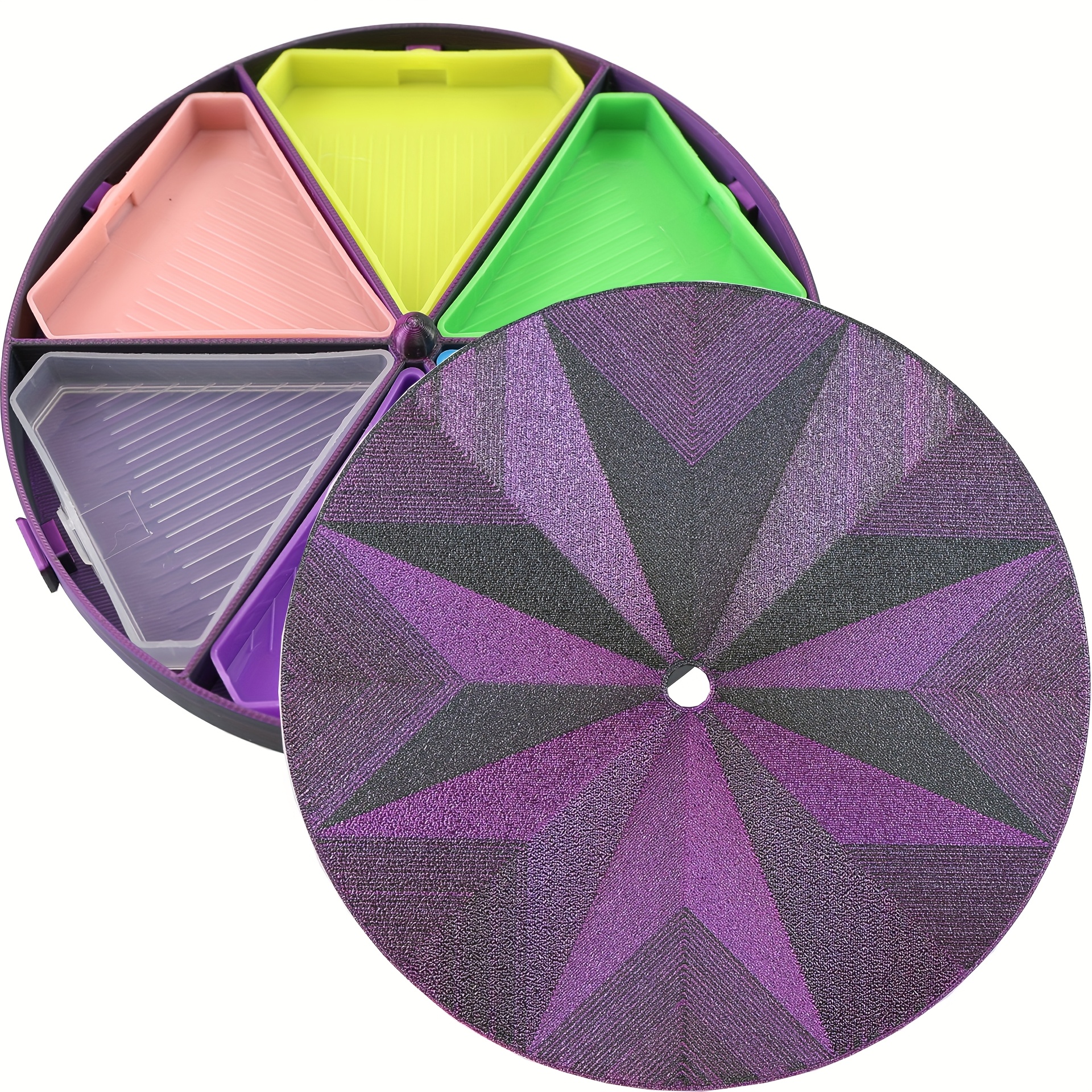 Image of 360° Rotating Plastic Multifunctional Diamond Painting Tray, Diamond Painting Storage Tray, Divided Colorful Triangle Tray, Diamond Painting Tools And Accessories Set