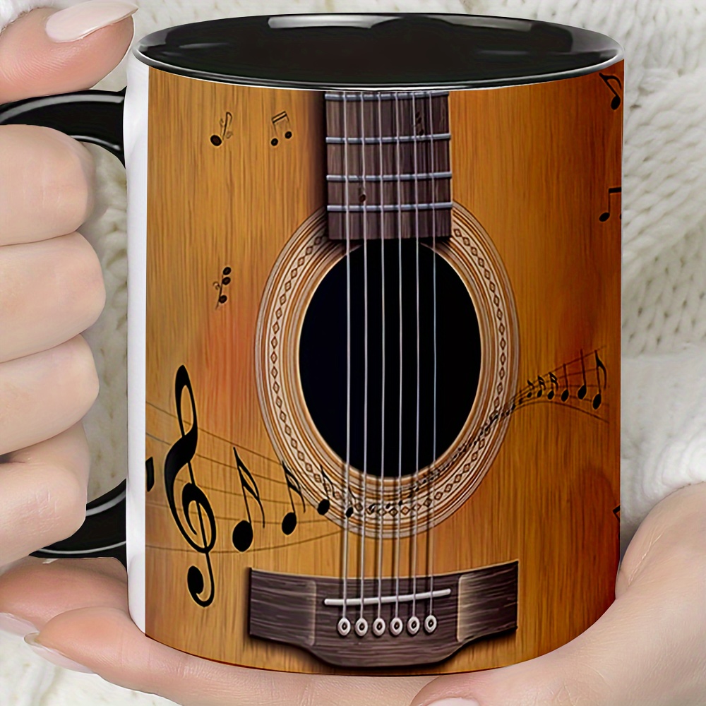 

1pc, Guitar Pattern Coffee Mug, 11oz Ceramic Coffee Cups, Water Cups, Summer Winter Drinkware, Birthday Gifts, Holiday Gifts