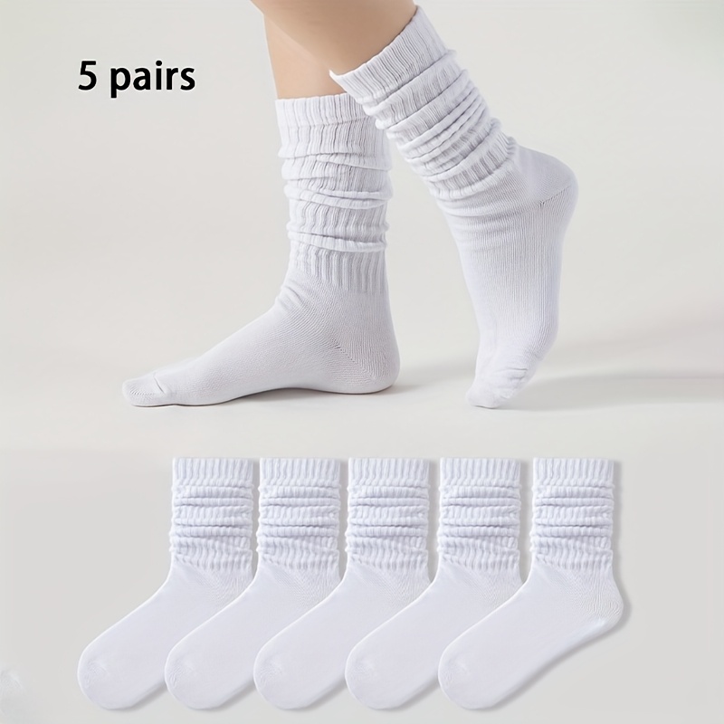 E-shop 5 Paar Damen Socken in einfarbigem Weiß, Schlappe-Socken, Mid-Calf-Socken, Thermosocken, lange Socken, Freizeitsocken, Sportsocken, Socken,