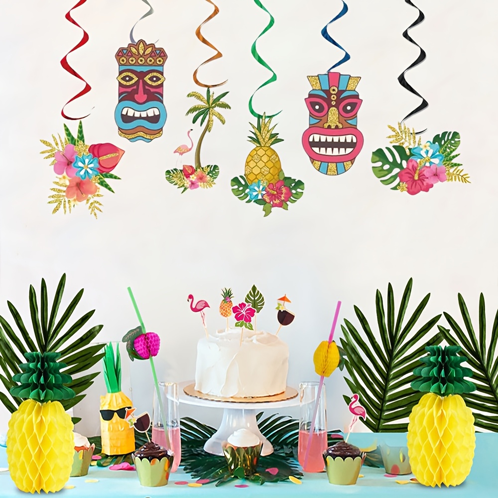 12pcs Hawaiian Party Decoration Spiral Pendant Ceiling Decoration Hot Rainforest Summer Garden Afternoon Tea Party Setup
