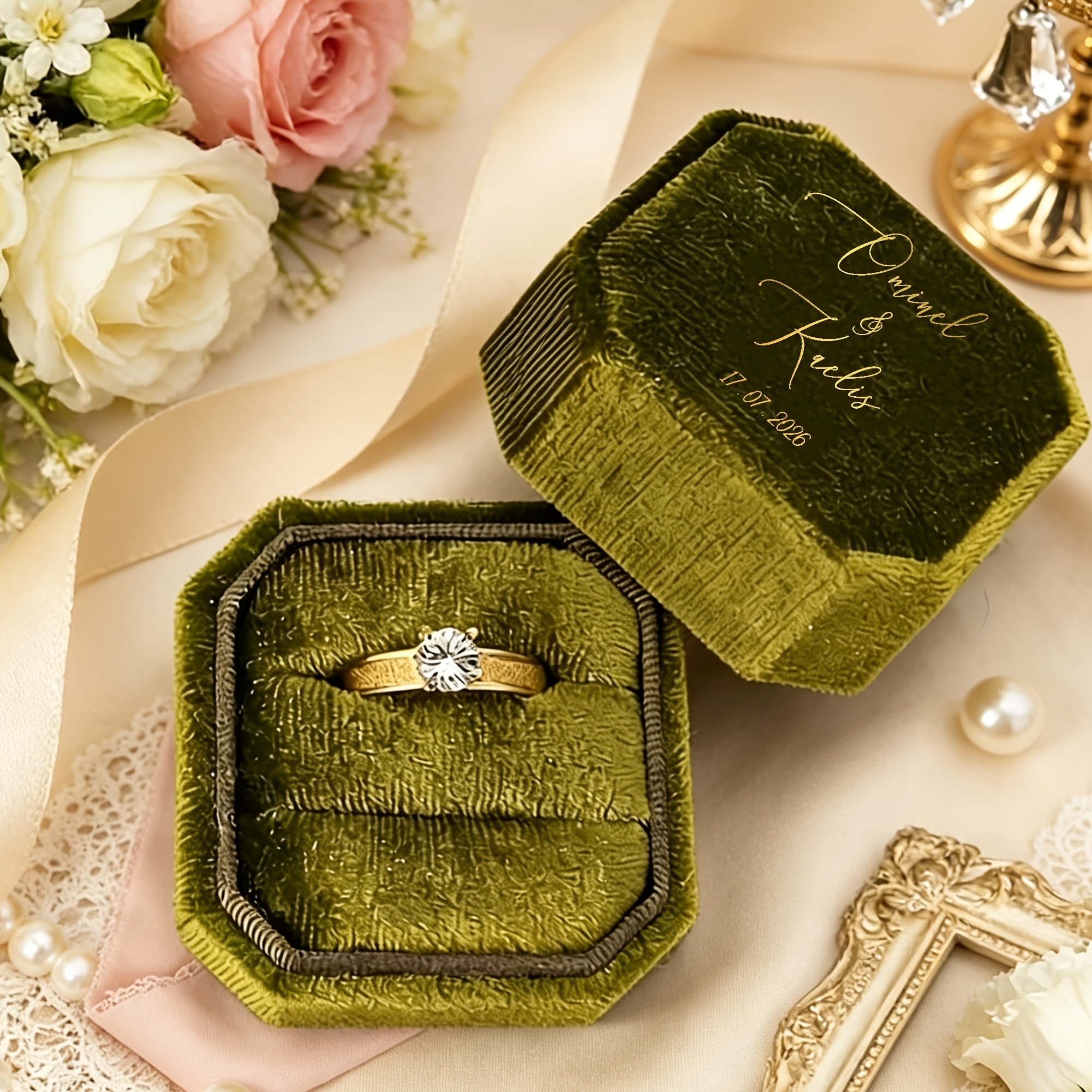 Personalized Octagonal Velvet Ring Box