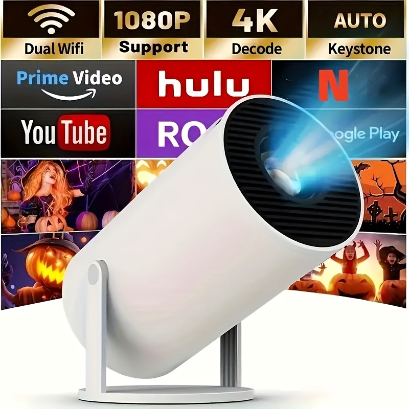 

Portable Projector With 11.0, 160ansi Wifi6 + Bt5.0, Us Plug, H713 - Arm -a53, Dual Wifi Hd 1280*720p 4k, 5w Hifi Speaker, White Pvc - Ideal For Halloween & Christmas Gifts