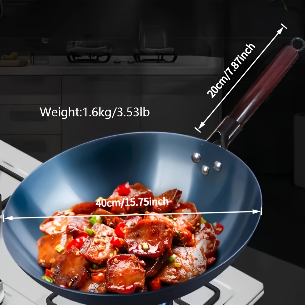 Image of Iron Wok, Household Chef's Cast Iron Cooking Wok, Model, Premium Hand- Cast Iron Frying Pan, Suitable For Gas Stoves, Round-bottom Iron Wok With Handle