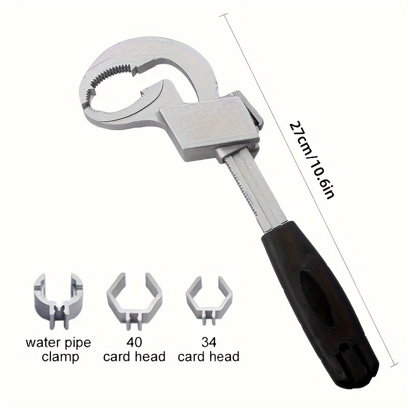 TEMU Universal Adjustable Steel Wrench Set With Water Pipe Clamp And Multiple Card Heads - Ideal For Faucet & Sink Repairs