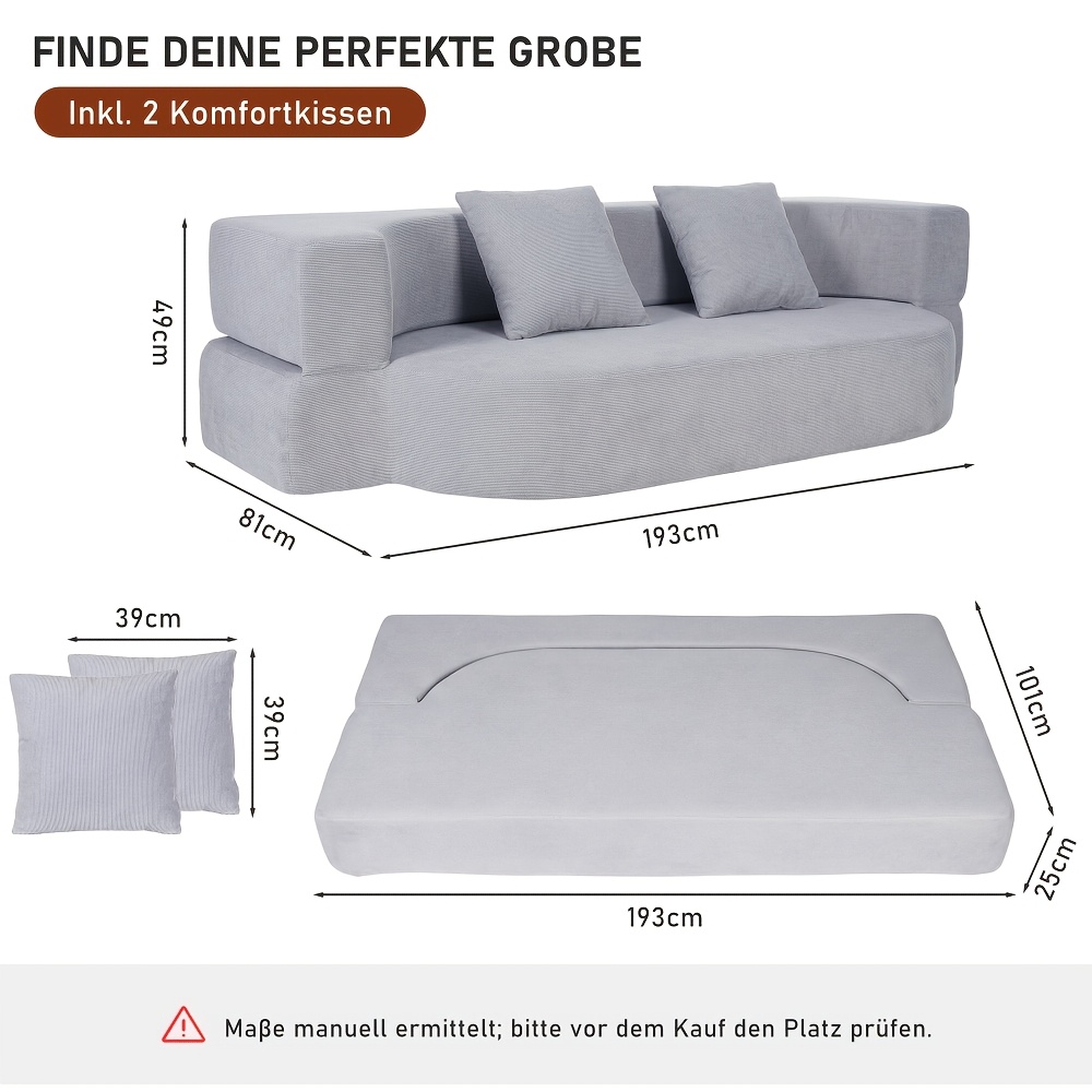 TEMU Double Sofa Fully Compressed Sponge Sofa Fabric With 2 Pillows Folding Sofa Bed 2 In 1 Multi-functional Sponge Lazy Sofa, Foldable And Dual-use,