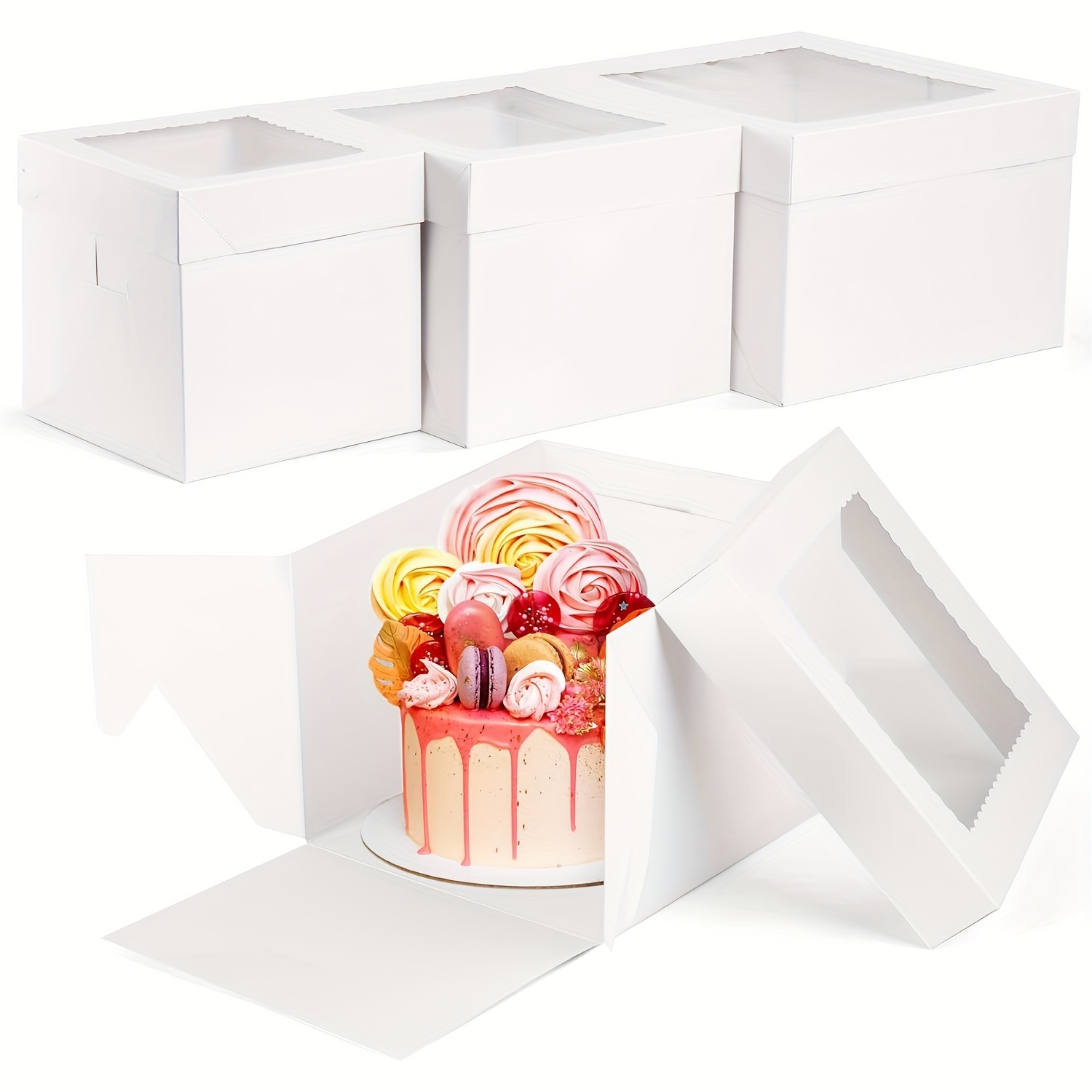 

8 Sets Cake Boxes With Boards, Multi-layer Cake Boxes Set With Window, White Bakery Boxes, Large Baking Boxes, Square Cardboard Cake Box Cake Decorating Supplies For Gift Giving