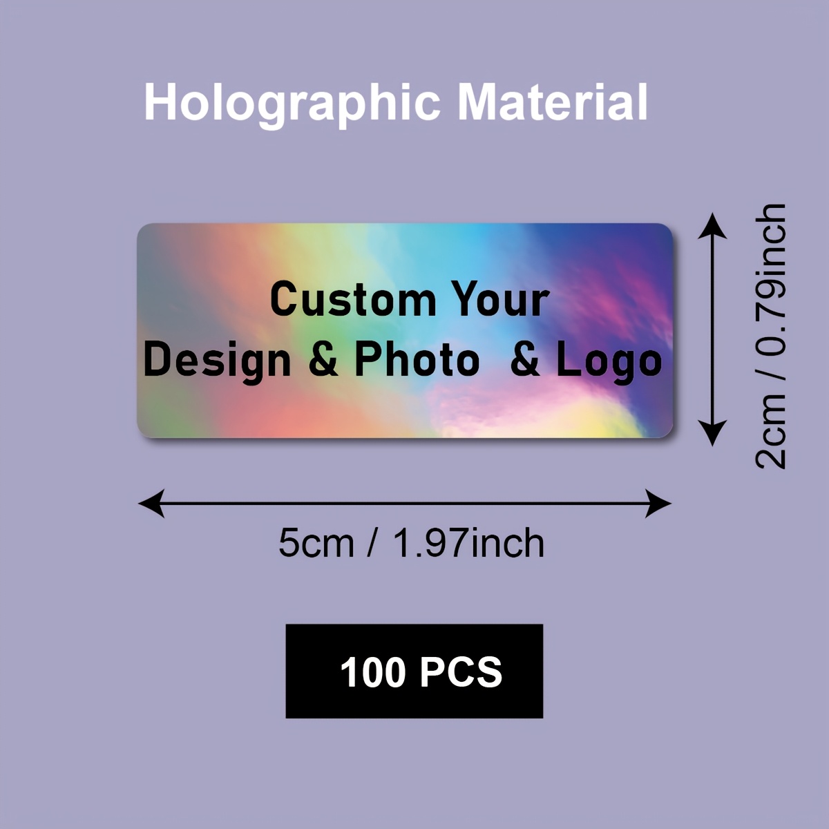 TEMU 100pcs 2*5cm 3*5cm 3*6cm 4*6cm Custom Holographic Rectangle Stickers For Business Logo, Personalized Design Labels With Custom Text Name Image