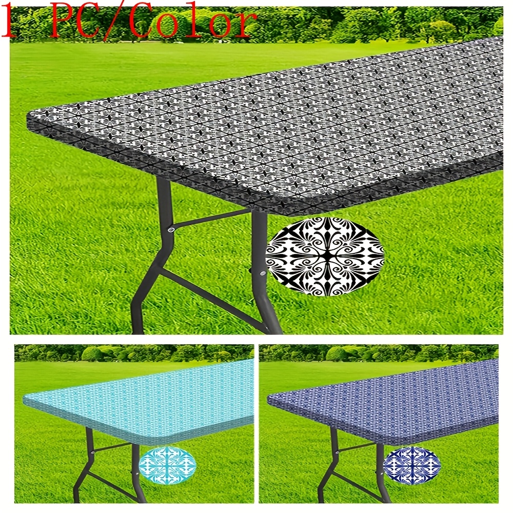 Capa de Mesa Lavável 182,88cm com Bordas Elásticas - Ideal para Acampamentos, Piqueniques e Festas no Jardim - Poliéster Durável, Azul Marinho