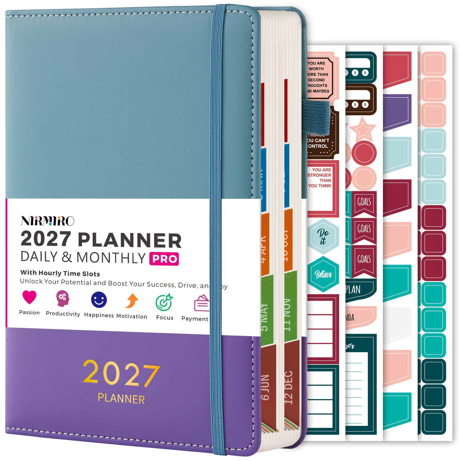 item picture 2027 daily and monthly planner jan 2027 dec 2027 hardcover calendar with   stickers colorful monthly tabs   schedule inner pocket 5 7 x 8 4 for goal tracking  