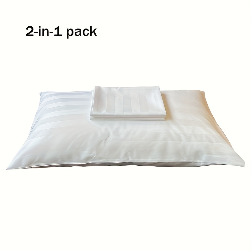 Image of 2pcs 50% Cotton Hotel Quality 250tc Fabric White Striped Cotton Pillowcases Set Of 2 Standard Size Envelope Closure Soft Comfortable Pillowcase Gift For Women Men
