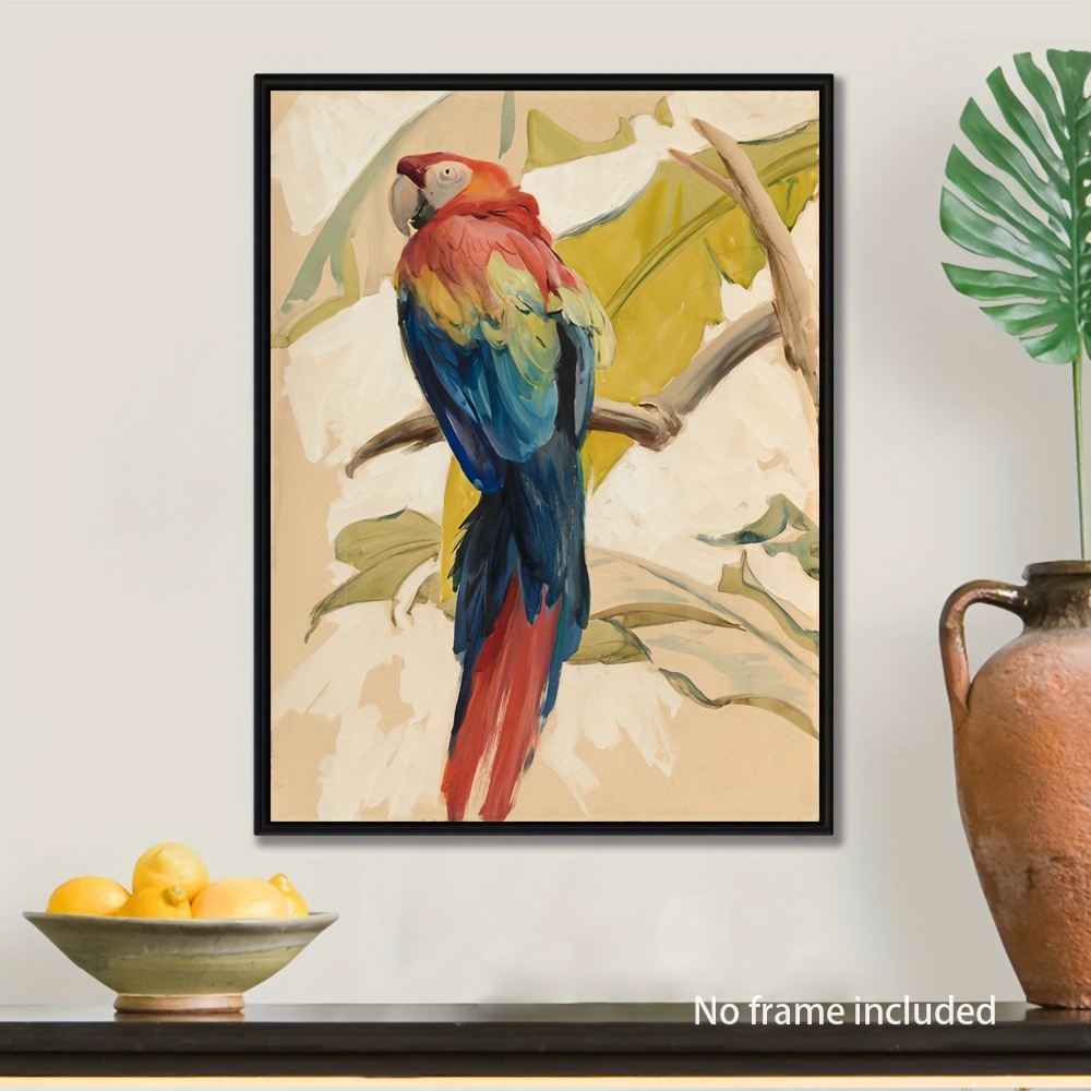 木製フレームの自然と鳥の絵画