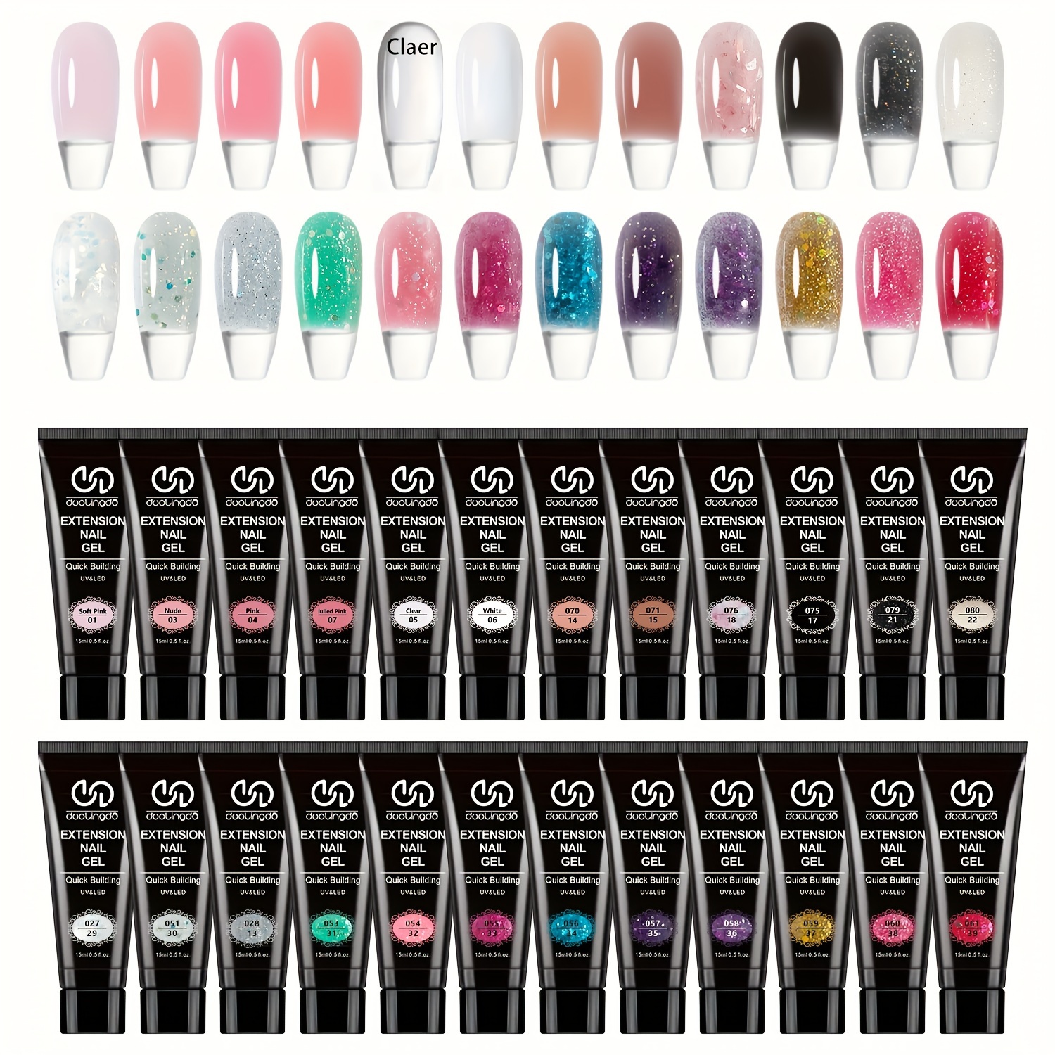 Image of 24pcs Crystal Poly For Nail Gel Set - 0.51oz Each, Odorless, For Stunning & Pedicures - Perfect For Beginners