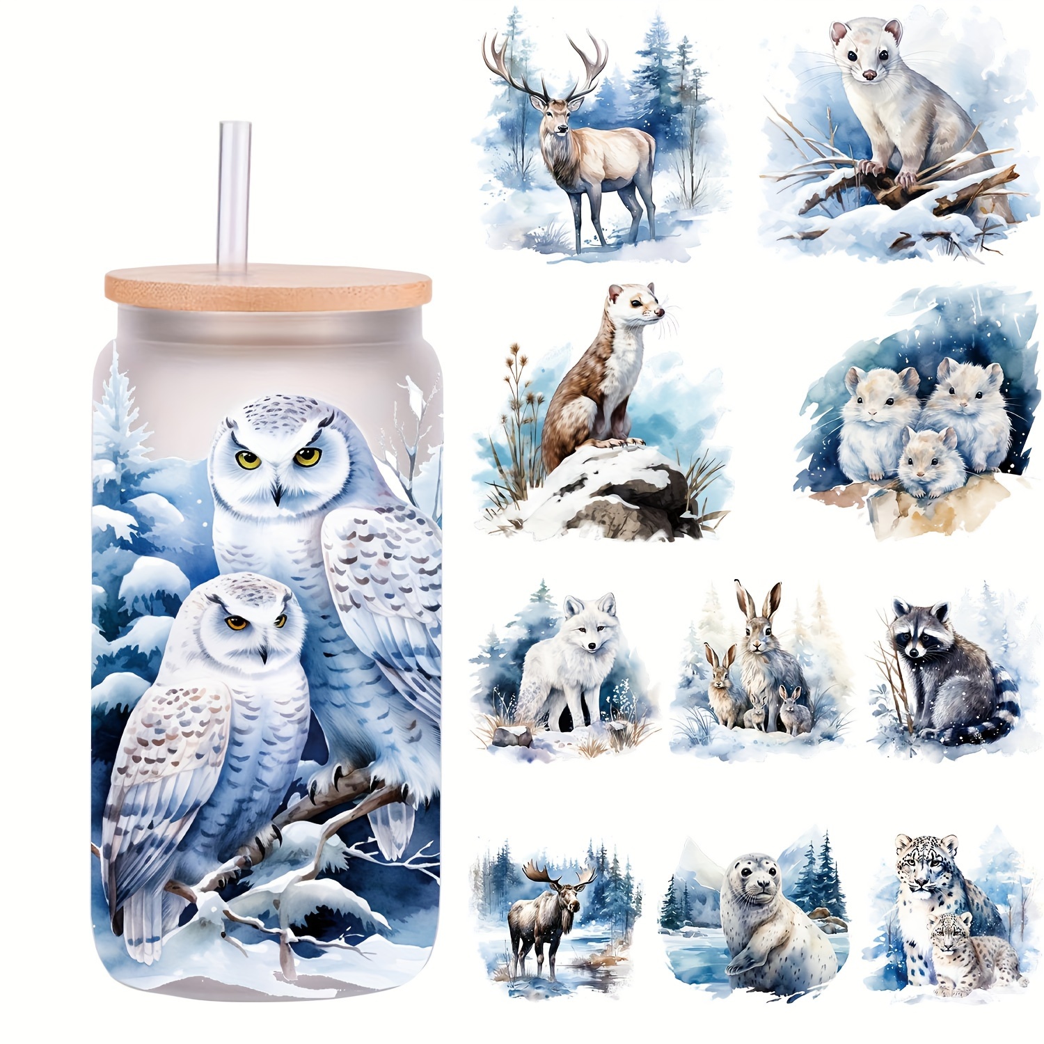 

5pcs/set Dorsbaby Winter Animals 16oz Glass Jar Transfer Paper, Uv Dtf High Self-adhesive Decor Wraps, Paper Material, For Coffee Mug Decoration