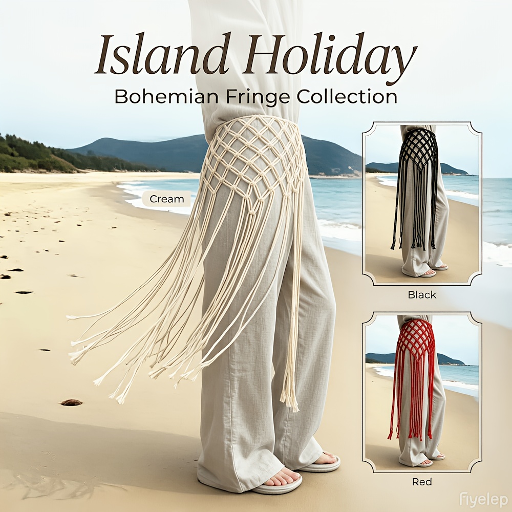TEMU Jupe longue Y2k bohème pour femme, jupe de plage transparente en crochet, robe à taille basse coupe A fluide à franges