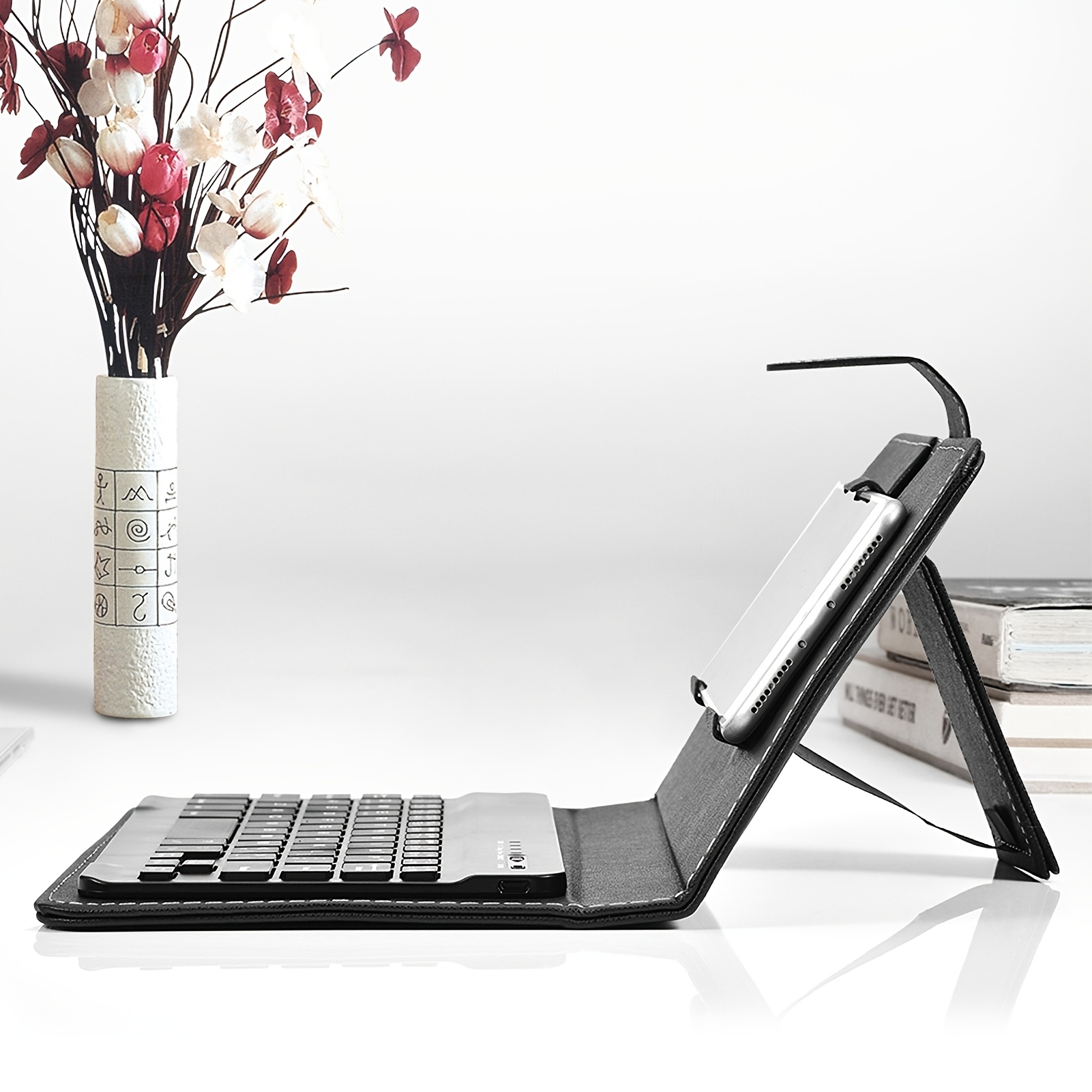 Temu – TEMU Compact And Collapsible Wireless Keyboard With A Stand – Suitable For Smartphones, Tablets, And Laptops –