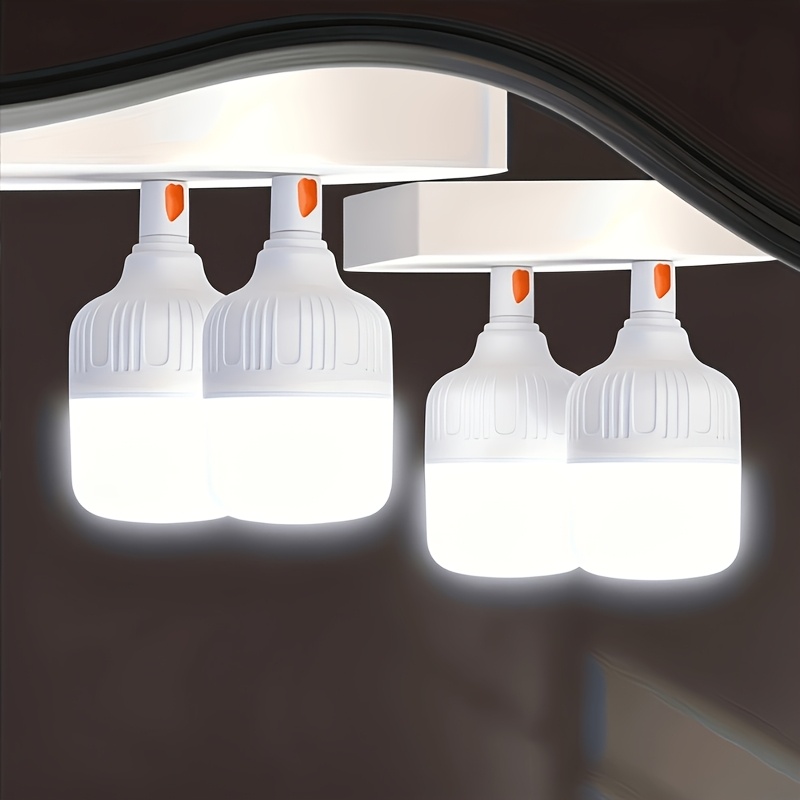TEMU Lot de 4 lampes de camping LED rechargeables, ampoules LED à intensité variable, 3 d'éclairage, IPX4, lampes de tente suspendues rechargeables,