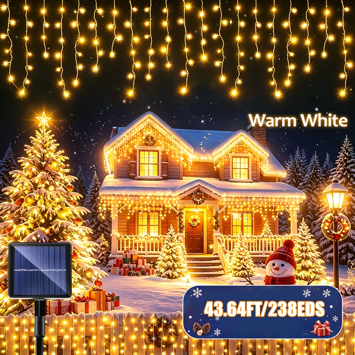 TEMU Outdoor Solar Icicle Lights - Outdoor String Lights, 8 Curtain Lights, Suitable For Christmas, Halloween, Thanksgiving-day Decorative String