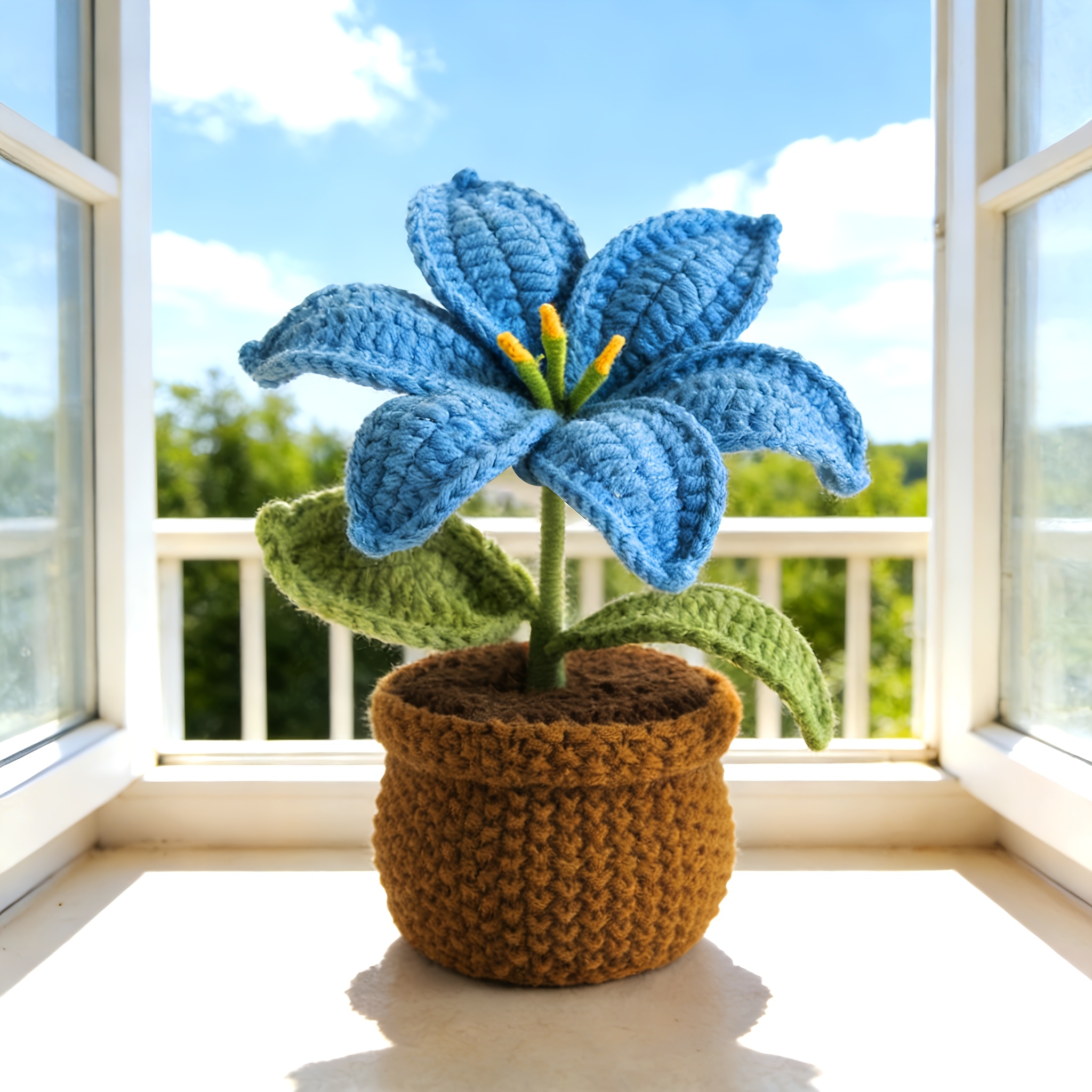 Plante lys crochetée en pot décoration florale intérieure_voghion.com