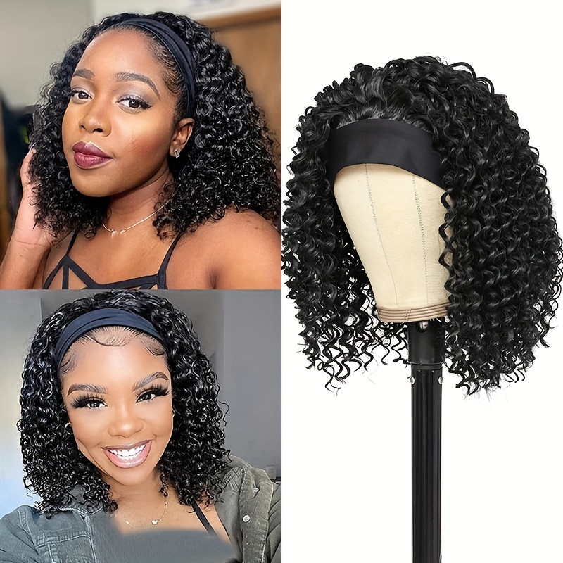 

14 Inch Short Bob Curly Headband Wig For Women, Elegant Synthetic Wig With Heat-resistant Fibers, High Density Net Cap, Fashionable Daily Use Wig For All People