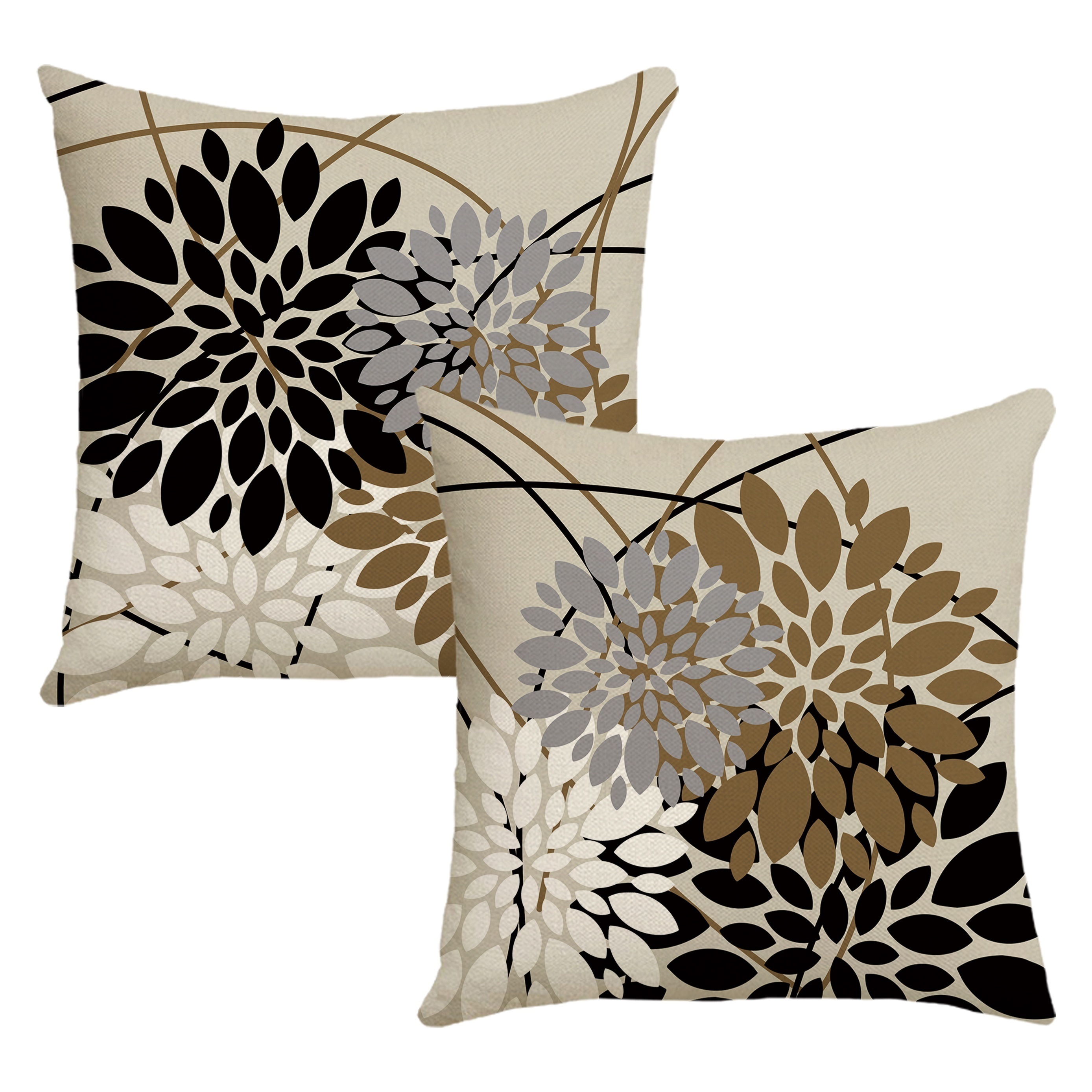 TEMU 2pcs Geometric Leaf Throw Pillow Covers - Modern Linen, 18x18 Inches, Zip Closure - Sofa & Living Room Decor (pillow Insert Not Included)