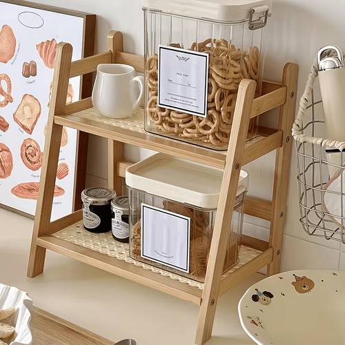 1pc small size 2 tier bamboo organizer multifunctional storage rack for kitchen office bedroom arched design bohemian wood surface great for coffee cups plants cosmetics and wine display