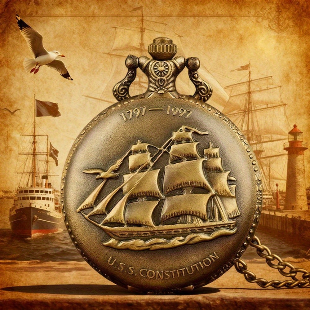 1pc Sail Quartz Pocket Watch Old 1797-1997 Christmas New Year Birthday Gifts Memory For