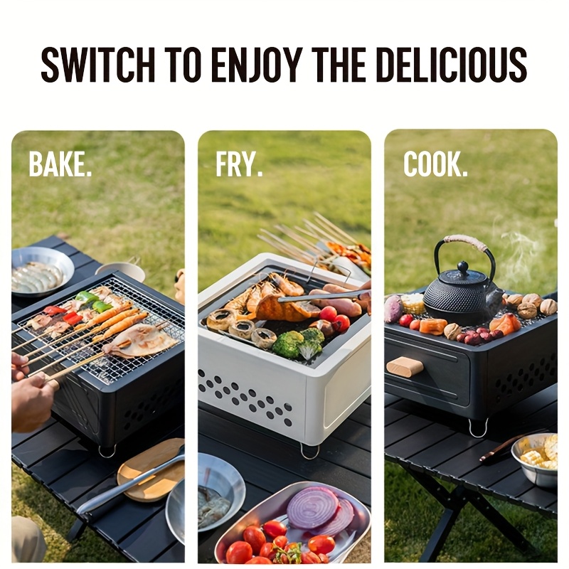 1pc Lacquered Iron Portable Square Charcoal Grill, Smokeless Outdoor Camping BBQ Oven, Suitable for Valentine'S Day, Easter, Women'S Day, Mother'S Day, Independence Day Festivities