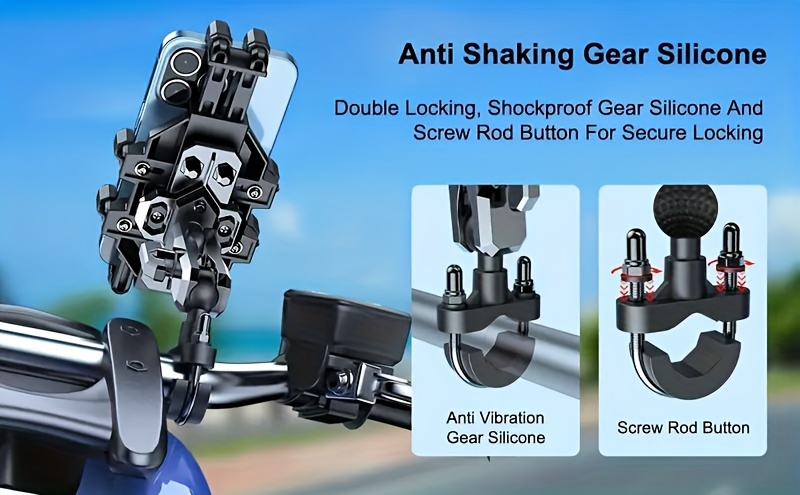 universal phone mount holder adjustable for motorcycle bicycle scooter atv stroller fits 4 5 7 smartphones with lens protection handlebar attachment details 3