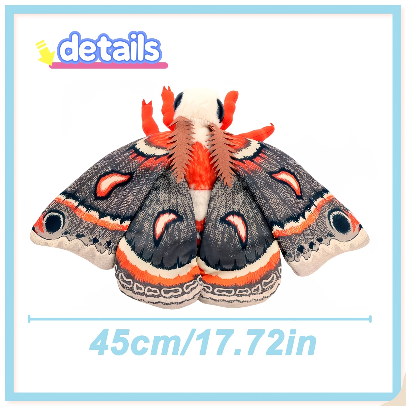 45cm Cecropia Moth Plush Toy, Soft Stuffed Insect Animal